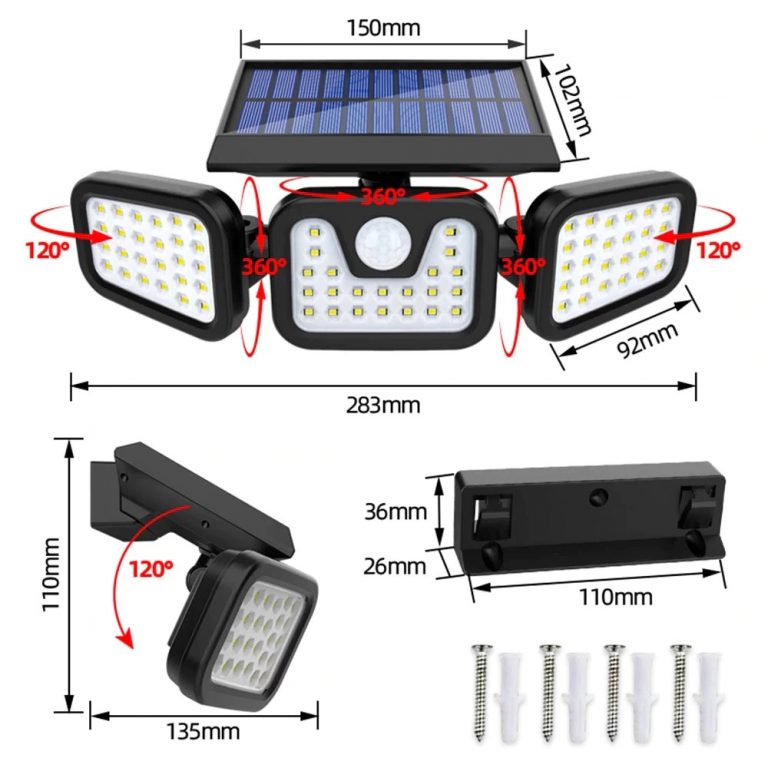 Dritë solare me 48 LED, me sensor, mbulon 3 kënde në 180° thumbnail 5